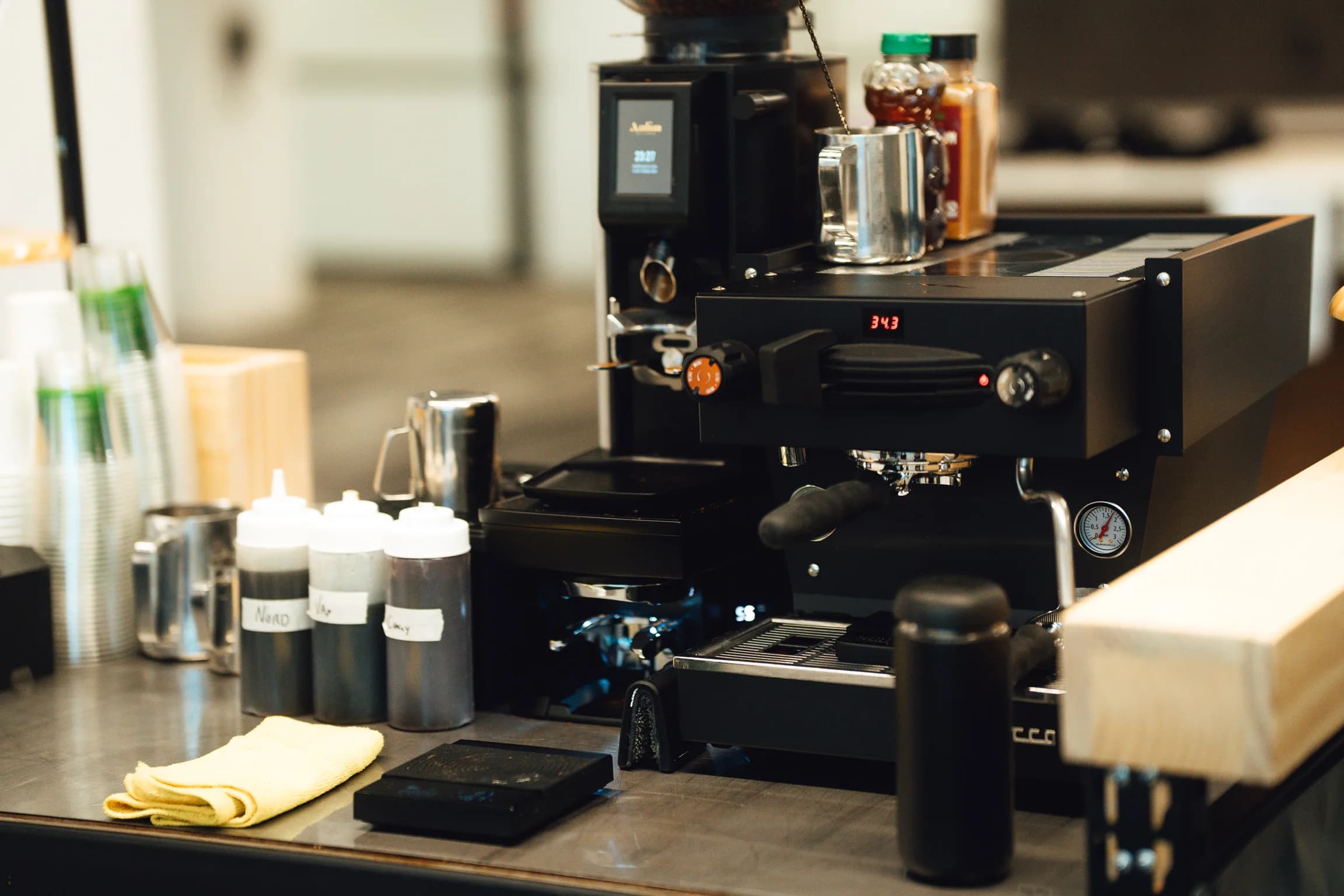 Corner Coffee cart espresso machine set up for service