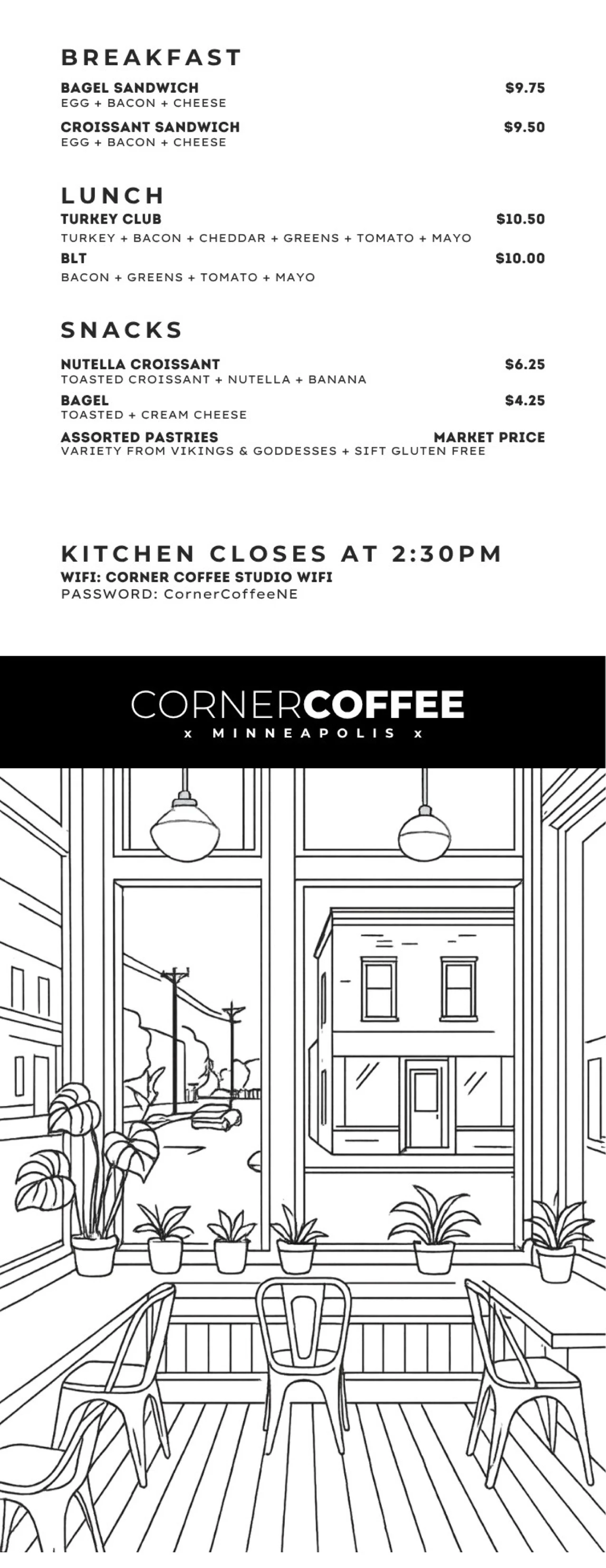Corner Coffee Northeast food menu