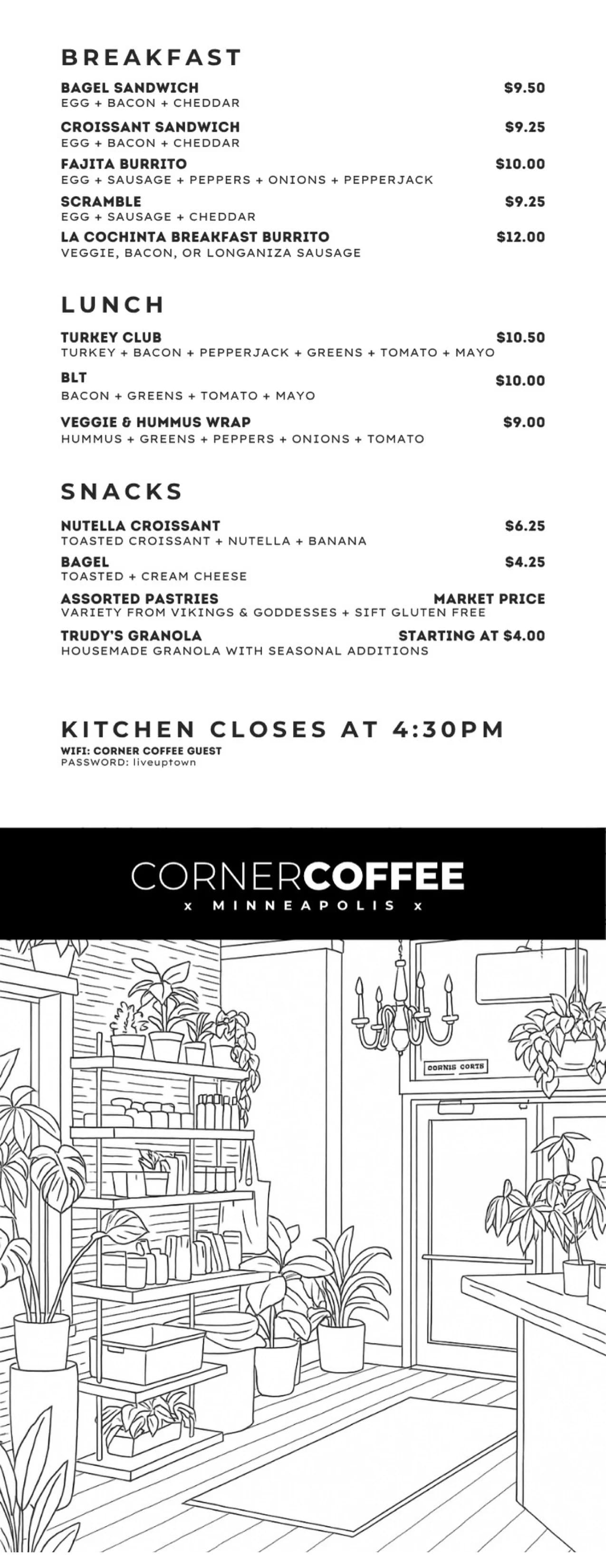 Corner Coffee Uptown food menu